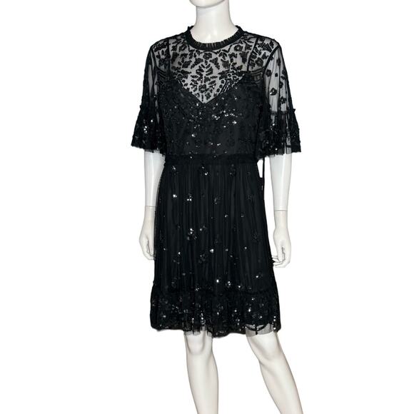 Mac Duggal Black Embellished Illusion High Neck Mini Dress 9143 Women’s Sz 10 - Picture 2 of 10